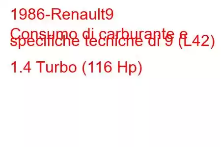 1986-Renault9
Consumo di carburante e specifiche tecniche di 9 (L42) 1.4 Turbo (116 Hp)