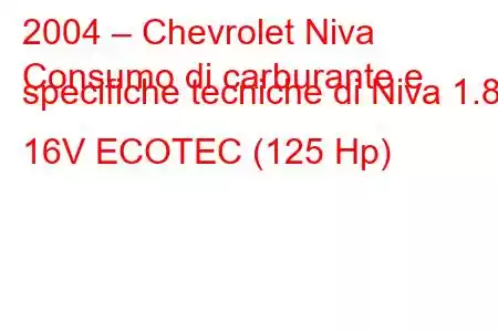 2004 – Chevrolet Niva
Consumo di carburante e specifiche tecniche di Niva 1.8 i 16V ECOTEC (125 Hp)