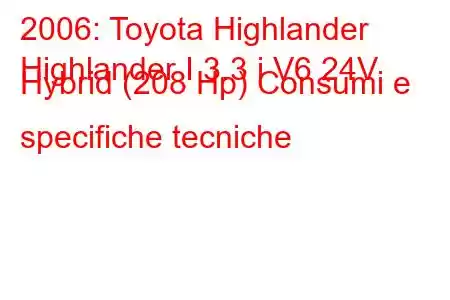 2006: Toyota Highlander
Highlander I 3.3 i V6 24V Hybrid (208 Hp) Consumi e specifiche tecniche