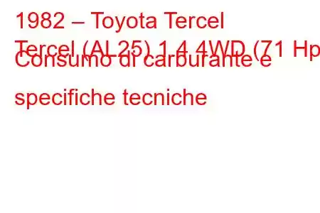 1982 – Toyota Tercel
Tercel (AL25) 1.4 4WD (71 Hp) Consumo di carburante e specifiche tecniche