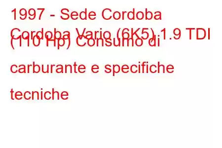 1997 - Sede Cordoba
Cordoba Vario (6K5) 1.9 TDI (110 Hp) Consumo di carburante e specifiche tecniche