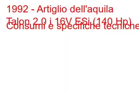 1992 - Artiglio dell'aquila
Talon 2.0 i 16V ESi (140 Hp) Consumi e specifiche tecniche