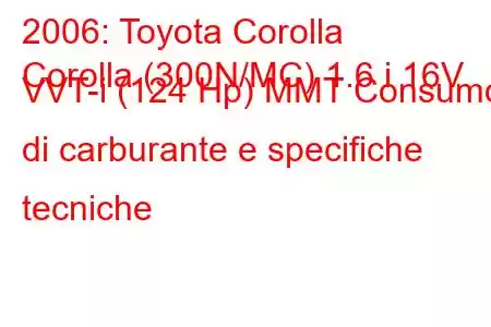 2006: Toyota Corolla
Corolla (300N/MC) 1.6 i 16V VVT-i (124 Hp) MMT Consumo di carburante e specifiche tecniche