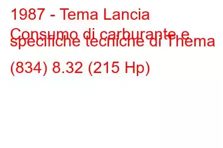 1987 - Tema Lancia
Consumo di carburante e specifiche tecniche di Thema (834) 8.32 (215 Hp)