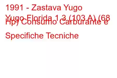 1991 - Zastava Yugo
Yugo Florida 1.3 (103 A) (68 Hp) Consumo Carburante e Specifiche Tecniche