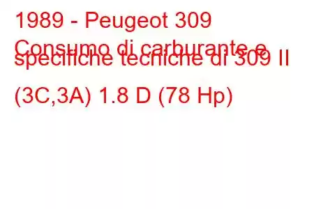 1989 - Peugeot 309
Consumo di carburante e specifiche tecniche di 309 II (3C,3A) 1.8 D (78 Hp)