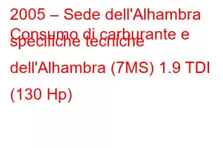 2005 – Sede dell'Alhambra
Consumo di carburante e specifiche tecniche dell'Alhambra (7MS) 1.9 TDI (130 Hp)