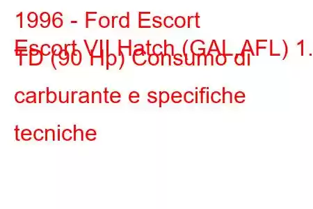 1996 - Ford Escort
Escort VII Hatch (GAL,AFL) 1.8 TD (90 Hp) Consumo di carburante e specifiche tecniche