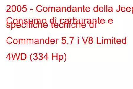 2005 - Comandante della Jeep
Consumo di carburante e specifiche tecniche di Commander 5.7 i V8 Limited 4WD (334 Hp)