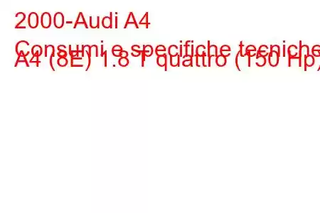 2000-Audi A4
Consumi e specifiche tecniche A4 (8E) 1.8 T quattro (150 Hp)