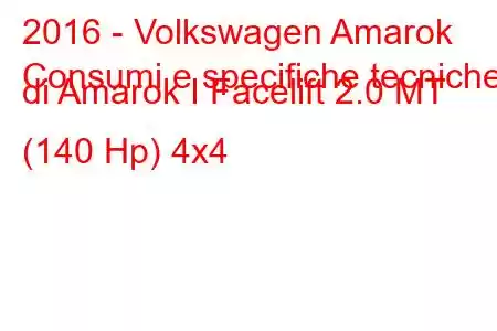 2016 - Volkswagen Amarok
Consumi e specifiche tecniche di Amarok I Facelift 2.0 MT (140 Hp) 4x4