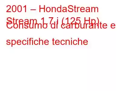 2001 – HondaStream
Stream 1.7 i (125 Hp) Consumo di carburante e specifiche tecniche