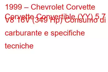 1999 – Chevrolet Corvette
Corvette Convertible (YY) 5.7 i V8 16V (349 Hp) Consumo di carburante e specifiche tecniche