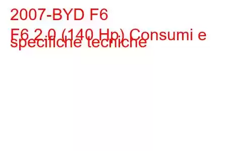 2007-BYD F6
F6 2.0 (140 Hp) Consumi e specifiche tecniche