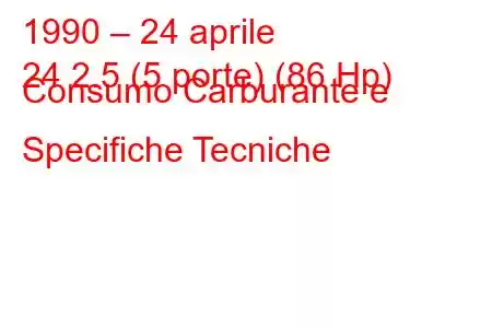 1990 – 24 aprile
24 2.5 (5 porte) (86 Hp) Consumo Carburante e Specifiche Tecniche