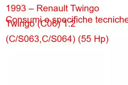 1993 – Renault Twingo
Consumi e specifiche tecniche Twingo (C06) 1.2 (C/S063,C/S064) (55 Hp)