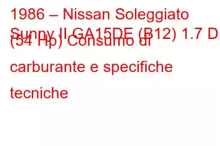 1986 – Nissan Soleggiato
Sunny II GA15DE (B12) 1.7 D (54 Hp) Consumo di carburante e specifiche tecniche