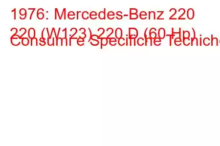 1976: Mercedes-Benz 220
220 (W123) 220 D (60 Hp) Consumi e Specifiche Tecniche