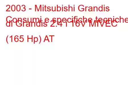 2003 - Mitsubishi Grandis
Consumi e specifiche tecniche di Grandis 2.4 i 16V MIVEC (165 Hp) AT