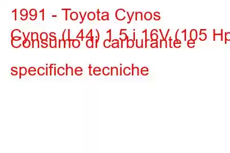 1991 - Toyota Cynos
Cynos (L44) 1.5 i 16V (105 Hp) Consumo di carburante e specifiche tecniche