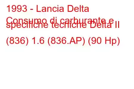 1993 - Lancia Delta
Consumo di carburante e specifiche tecniche Delta II (836) 1.6 (836.AP) (90 Hp)