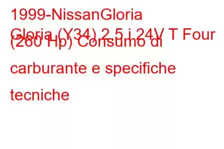 1999-NissanGloria
Gloria (Y34) 2.5 i 24V T Four (260 Hp) Consumo di carburante e specifiche tecniche