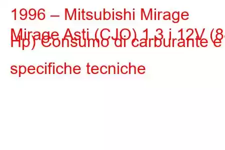 1996 – Mitsubishi Mirage
Mirage Asti (CJO) 1.3 i 12V (88 Hp) Consumo di carburante e specifiche tecniche