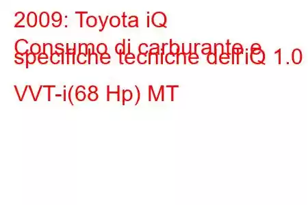 2009: Toyota iQ
Consumo di carburante e specifiche tecniche dell'iQ 1.0 VVT-i(68 Hp) MT