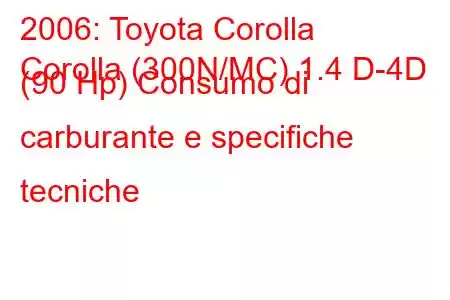 2006: Toyota Corolla
Corolla (300N/MC) 1.4 D-4D (90 Hp) Consumo di carburante e specifiche tecniche