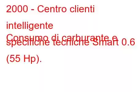 2000 - Centro clienti intelligente
Consumo di carburante e specifiche tecniche Smart 0.6 (55 Hp).