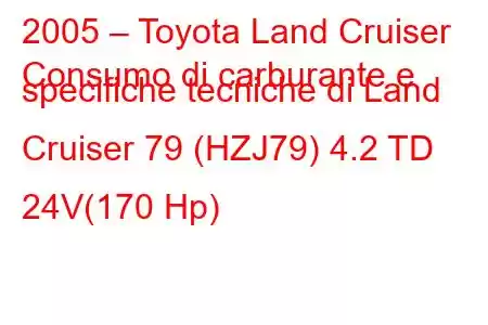 2005 – Toyota Land Cruiser
Consumo di carburante e specifiche tecniche di Land Cruiser 79 (HZJ79) 4.2 TD 24V(170 Hp)