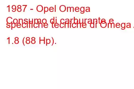 1987 - Opel Omega
Consumo di carburante e specifiche tecniche di Omega A 1.8 (88 Hp).