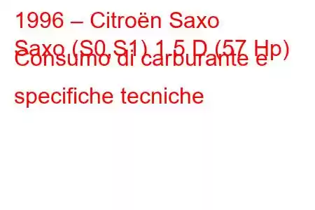 1996 – Citroën Saxo
Saxo (S0,S1) 1.5 D (57 Hp) Consumo di carburante e specifiche tecniche