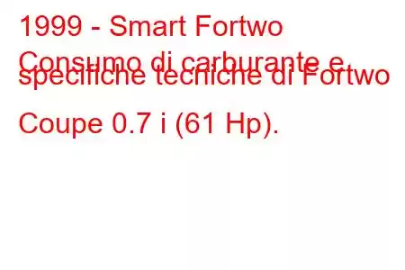 1999 - Smart Fortwo
Consumo di carburante e specifiche tecniche di Fortwo Coupe 0.7 i (61 Hp).