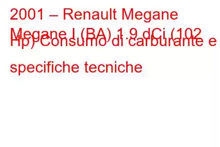 2001 – Renault Megane
Megane I (BA) 1.9 dCi (102 Hp) Consumo di carburante e specifiche tecniche