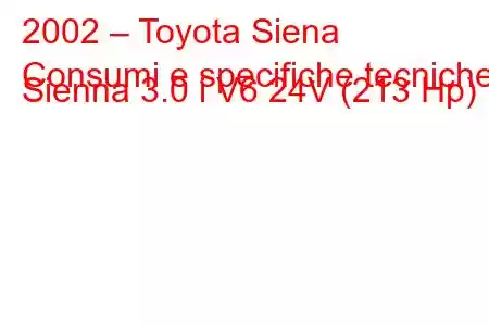 2002 – Toyota Siena
Consumi e specifiche tecniche Sienna 3.0 i V6 24V (213 Hp)