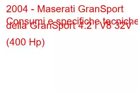 2004 - Maserati GranSport
Consumi e specifiche tecniche della GranSport 4.2 i V8 32V (400 Hp)