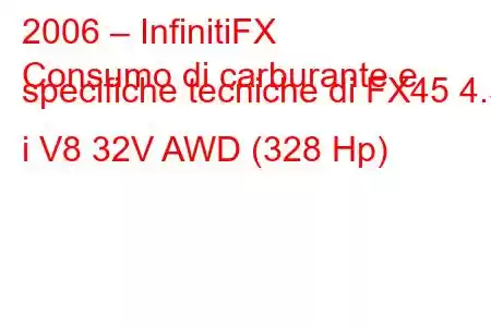 2006 – InfinitiFX
Consumo di carburante e specifiche tecniche di FX45 4.5 i V8 32V AWD (328 Hp)