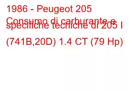 1986 - Peugeot 205
Consumo di carburante e specifiche tecniche di 205 I (741B,20D) 1.4 CT (79 Hp)