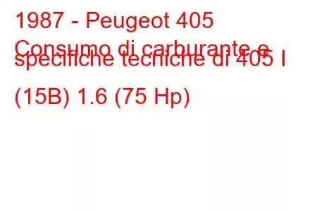 1987 - Peugeot 405
Consumo di carburante e specifiche tecniche di 405 I (15B) 1.6 (75 Hp)