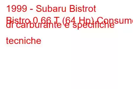 1999 - Subaru Bistrot
Bistro 0.66 T (64 Hp) Consumo di carburante e specifiche tecniche