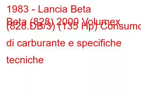 1983 - Lancia Beta
Beta (828) 2000 Volumex (828.DB/3) (135 Hp) Consumo di carburante e specifiche tecniche