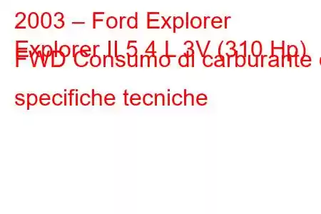 2003 – Ford Explorer
Explorer II 5.4 L 3V (310 Hp) FWD Consumo di carburante e specifiche tecniche