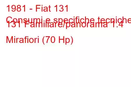 1981 - Fiat 131
Consumi e specifiche tecniche 131 Familiare/panorama 1.4 Mirafiori (70 Hp)