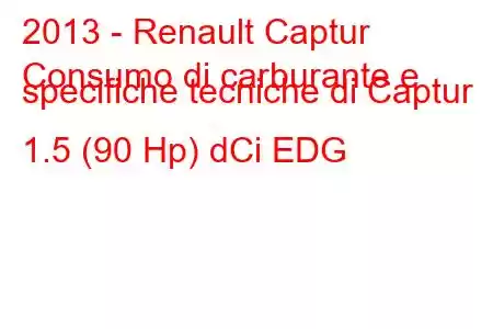 2013 - Renault Captur
Consumo di carburante e specifiche tecniche di Captur 1.5 (90 Hp) dCi EDG