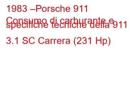 1983 –Porsche 911
Consumo di carburante e specifiche tecniche della 911 3.1 SC Carrera (231 Hp)