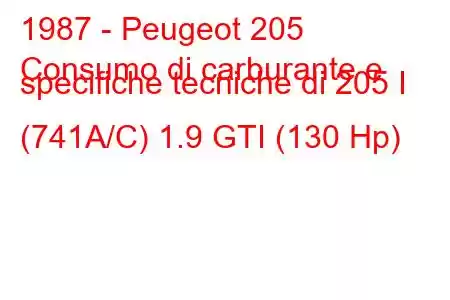 1987 - Peugeot 205
Consumo di carburante e specifiche tecniche di 205 I (741A/C) 1.9 GTI (130 Hp)