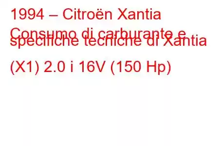 1994 – Citroën Xantia
Consumo di carburante e specifiche tecniche di Xantia (X1) 2.0 i 16V (150 Hp)