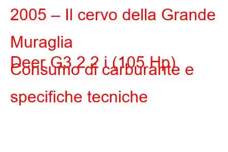 2005 – Il cervo della Grande Muraglia
Deer G3 2.2 i (105 Hp) Consumo di carburante e specifiche tecniche