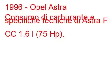 1996 - Opel Astra
Consumo di carburante e specifiche tecniche di Astra F CC 1.6 i (75 Hp).